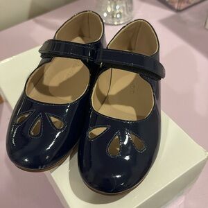 Navy blue patent leather toddler shoes